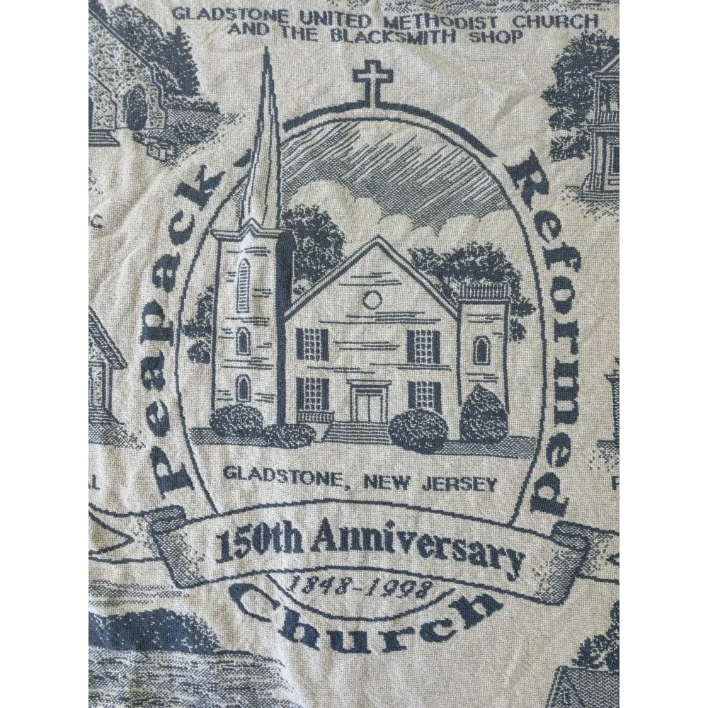 Peapack NJ Woven Throw Vintage Reformed Church 150th Anniversary Fringed 50x60